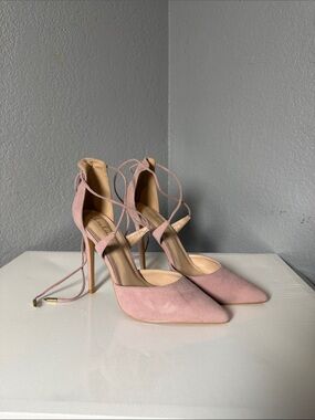 Lulu's Blush Pink Lace-Up Pointed Toe Stilettos